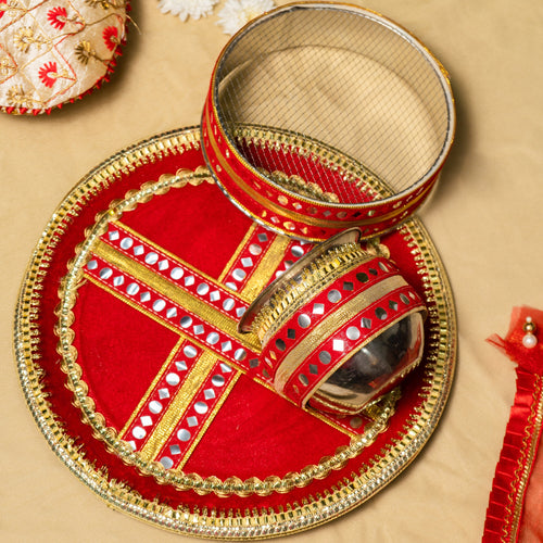 Nayantara Red Gota Karwa Chauth Thali Set