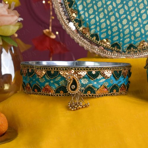 Banarasi Turquoise Karwa Chauth Thali Set