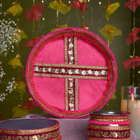 Charming Pink Karwa Chauth Thali Set