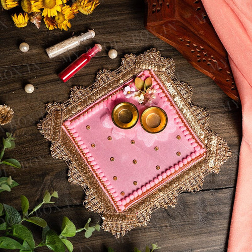 Light Pink Sqaure Pooja Thali 6"