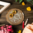 6'' Grey Brocade Pooja Thali with Bead Work