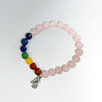 Rose Quartz and 7 Chakra Bracelet with Charm