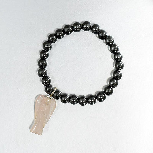 Hematite Bracelet with Rose Quartz Angel Charm