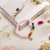 Rose Quartz and 7 Chakra Bracelet with Charm
