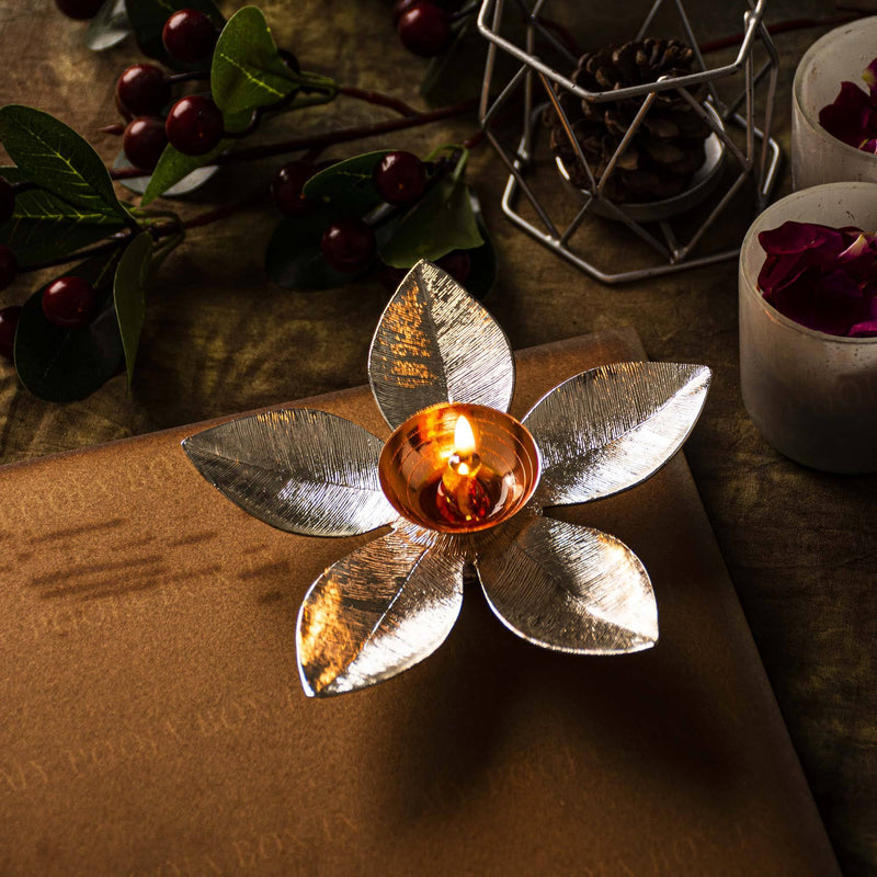 Deluxe Silver Plated Lotus Diya