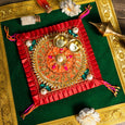 Floral Gota Patti Red Pooja Thali 6"