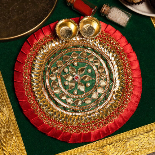 Rajwada Gota Patti Red Pooja Thali 6"