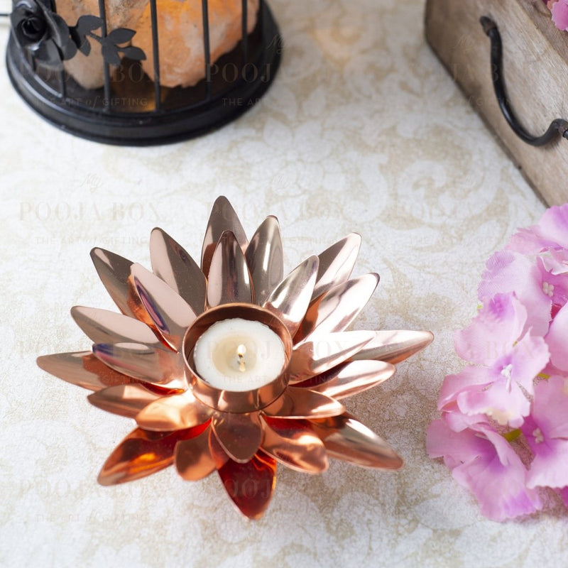 Copper Finished Lotus T-Light Holder
