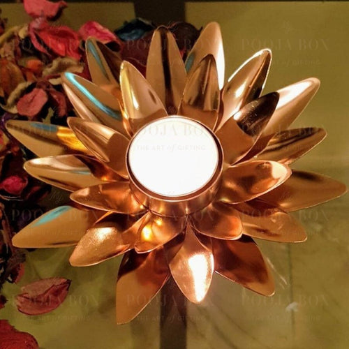 Copper Finished Lotus T-Light Holder T Light