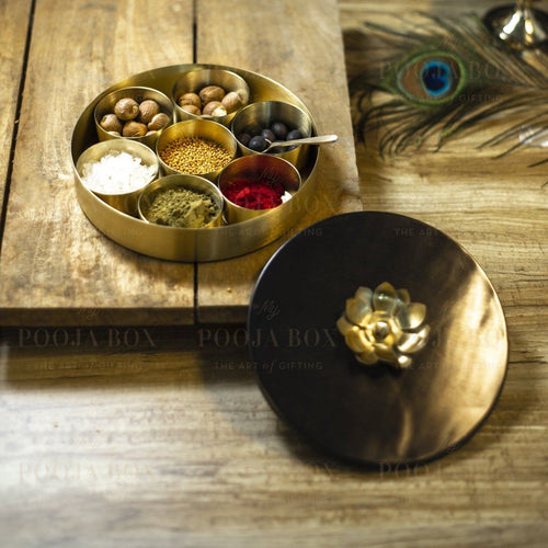 Elite Handcrafted Brass Pooja Lotus Samagridaan Items