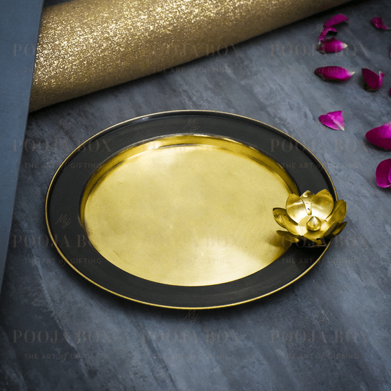 Graceful Handmade Brass Pooja Thali with Antique Detailing