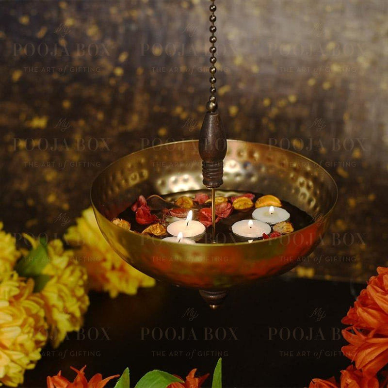 Handcrafted Antique Brass finish Hanging Urli