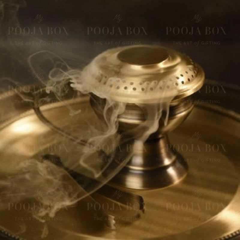 Handcrafted Brass Chirag Dhuni/Fumer with Tong