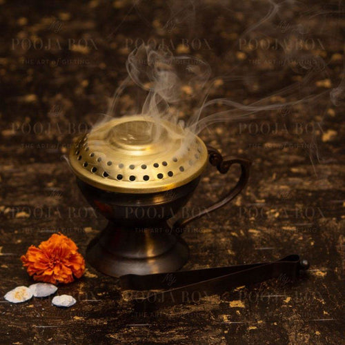 Handcrafted Brass Chirag Dhuni/fumer With Tong Diffusor