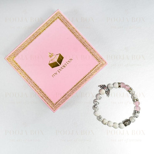 Howlite & Rose Quartz Bracelet With Buddha And Angel Wings