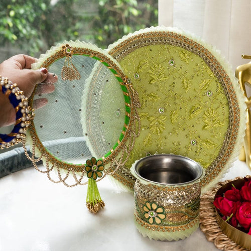 Zinnia Green Karwa Chauth Thali Set