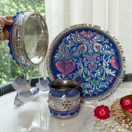 Chandani Raat Blue Karwa Chauth Thali Set