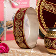 Velvet Maroon Golden Embroidery Karwa Chauth Thali set With Potli