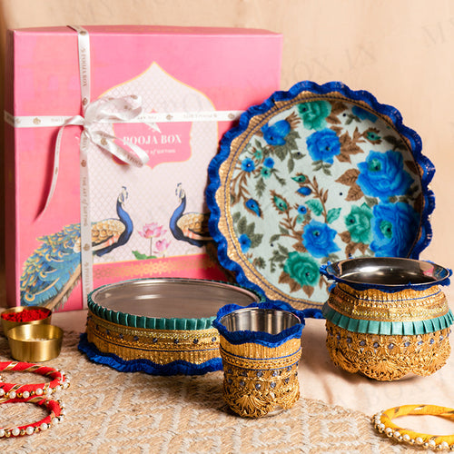 Blissful Blue Flora Karwa Chauth Thali Set