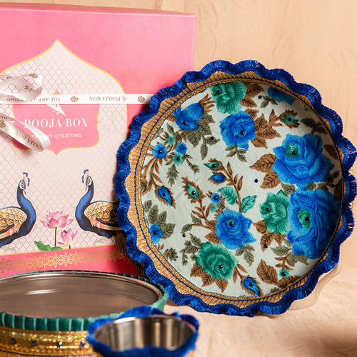 Blissful Blue Flora Karwa Chauth Thali Set