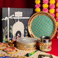 Lush Blue & Gold Karwa Chauth Thali Set