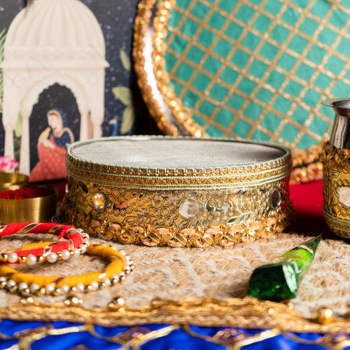 Lush Blue & Gold Karwa Chauth Thali Set