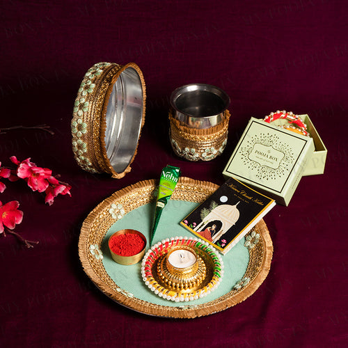 Green Orchid Karwa Chauth Thali Set