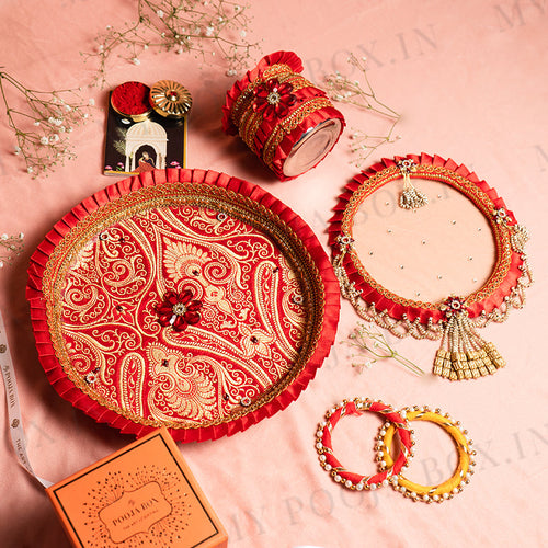 Radiant Red Karwa Chauth Thali Set