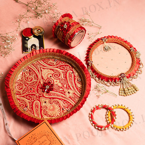 Radiant Red Karwa Chauth Thali Set