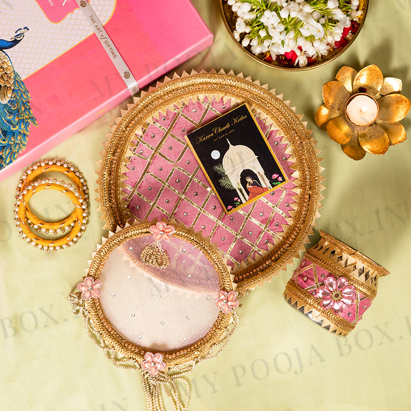 Pretty Pink Karwa Chauth Thali Set