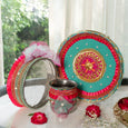 Blossom Blue Pink Karwa Chauth Thali Set