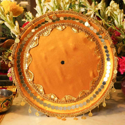 Yellow Tassles Mirror Karwa Chauth Thali Set