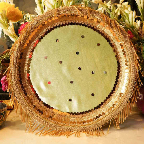 Green Tassles Mirror Karwa Chauth Thali Set