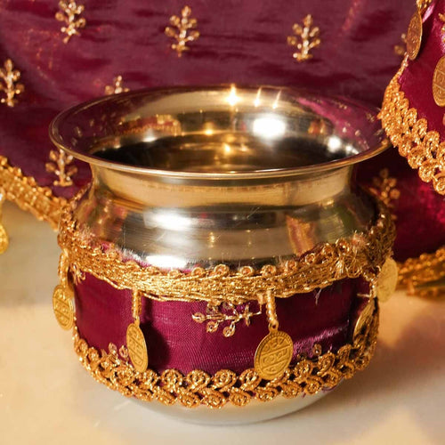 Maroon Gold Coins Karwa Chauth Thali Set