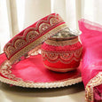 Bridal Pink Karwa Chauth Thali Set with Cover
