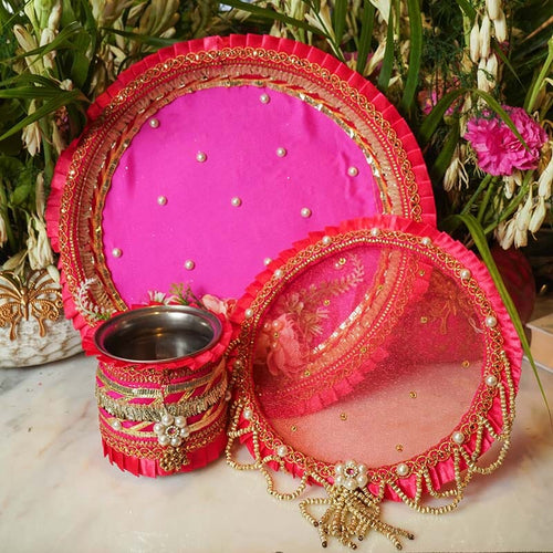 Pink Bloom Chic Karwa Chauth Thali Set