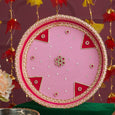 Coral Pink Velvet Karwa Chauth Thali Set