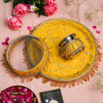 Traditional Yellow Karwa Chauth Thali Set