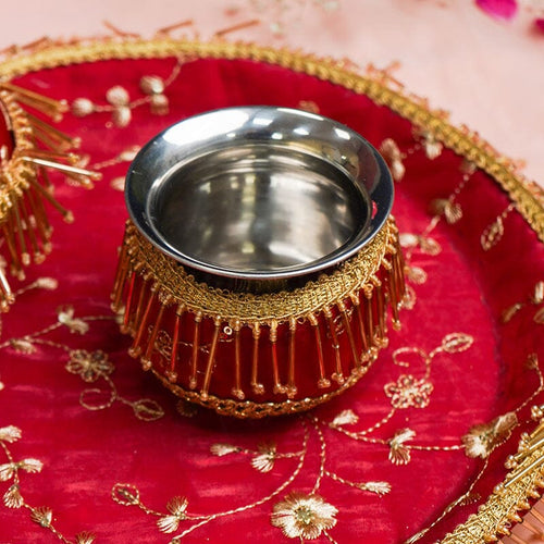 Red Beaded Karwa Chauth Thali Set