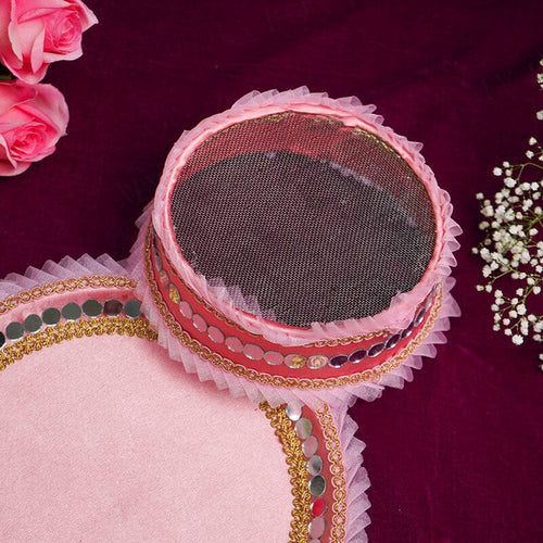 Graceful Pink Karwa Chauth Thali Set