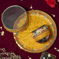 Stunning Yellow Karwa Chauth Thali Set