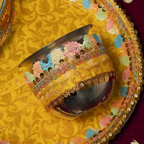 Stunning Yellow Karwa Chauth Thali Set