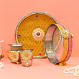 Eye-Catching Golden Pink Karwa Chauth Thali Set