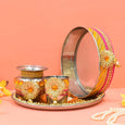 Eye-Catching Golden Pink Karwa Chauth Thali Set