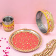 Peach & Yellow Glimmer Karwa Chauth Thali Set