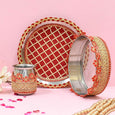 Ruby Red Embroided Karwa Chauth Thali Set