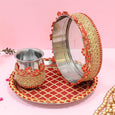 Ruby Red Embroided Karwa Chauth Thali Set