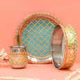 Lush Blue & Gold Karwa Chauth Thali Set