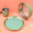 Mint Blue & Golden Lace Karwa Chauth Thali Set