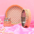 Pretty Peach Beaded Karwa Chauth Thali Set